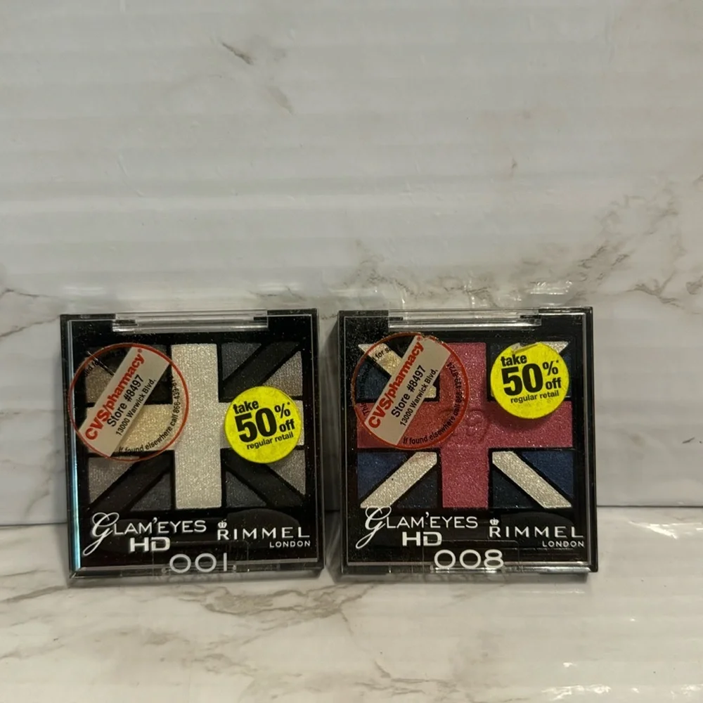 Rimmel London glam eyes HD eyeshadow in 008 true union Jack, and 001 black‎ cab